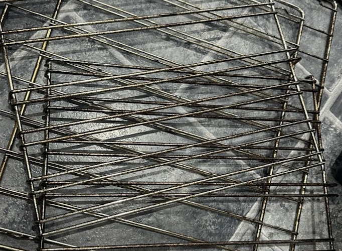 Oven racks before cleaning - covered in grease