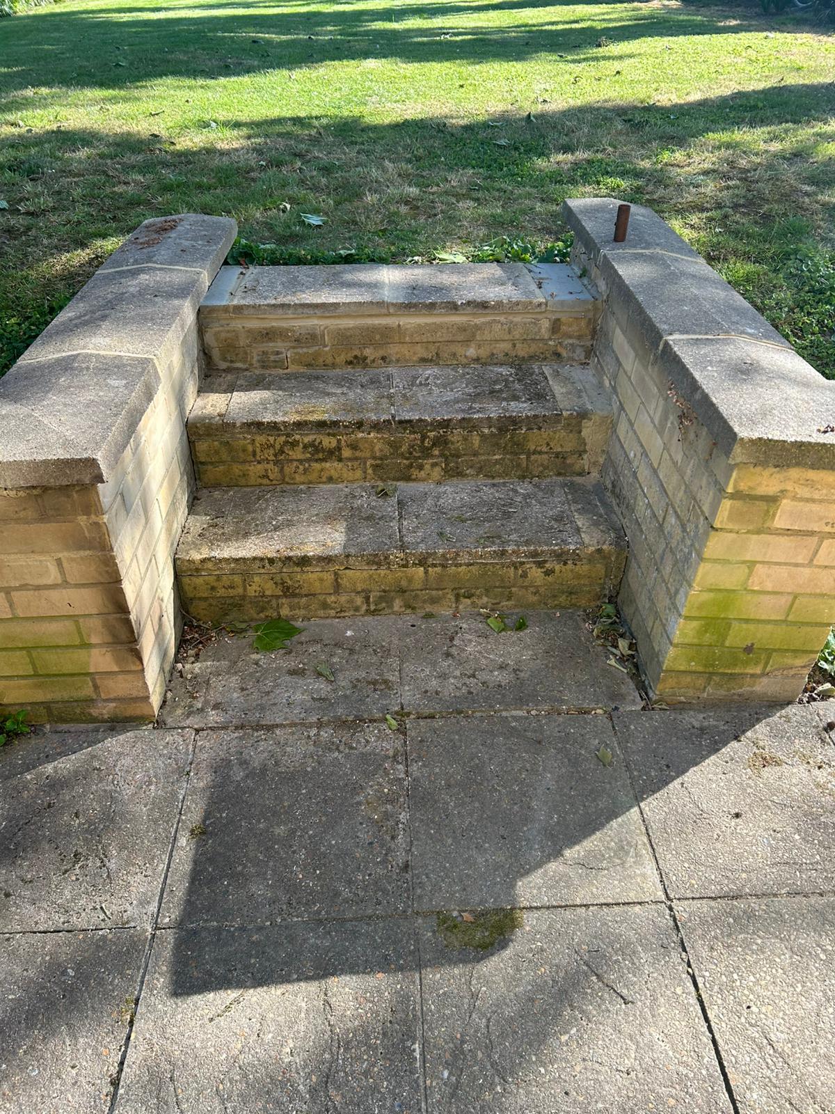 Before - Stone steps with moss and algae buildup