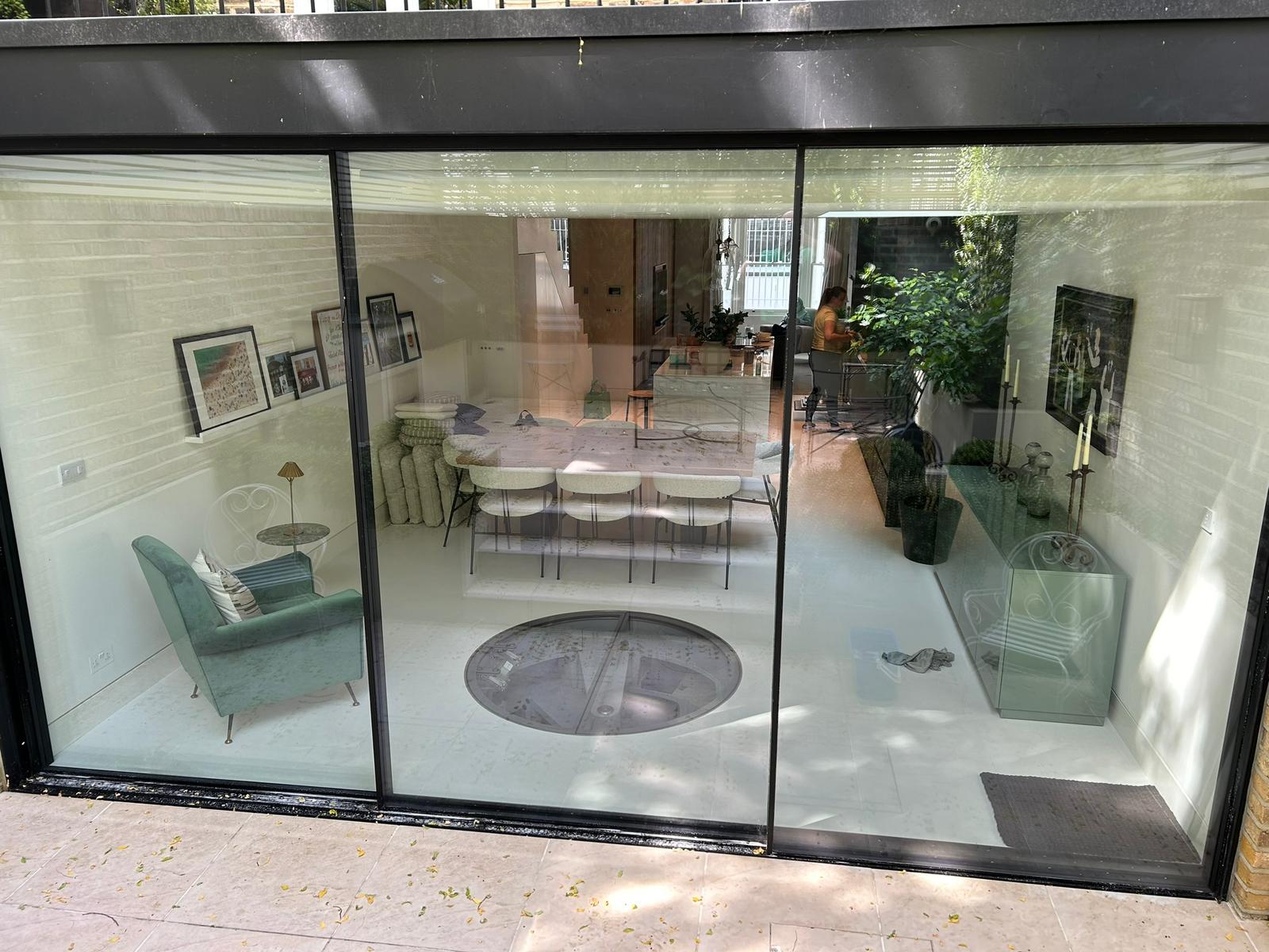 Modern glass doors and windows professional cleaning showcasing crystal clear results