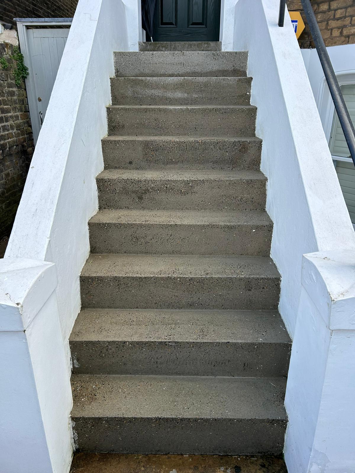 Concrete steps after professional jet washing cleaning